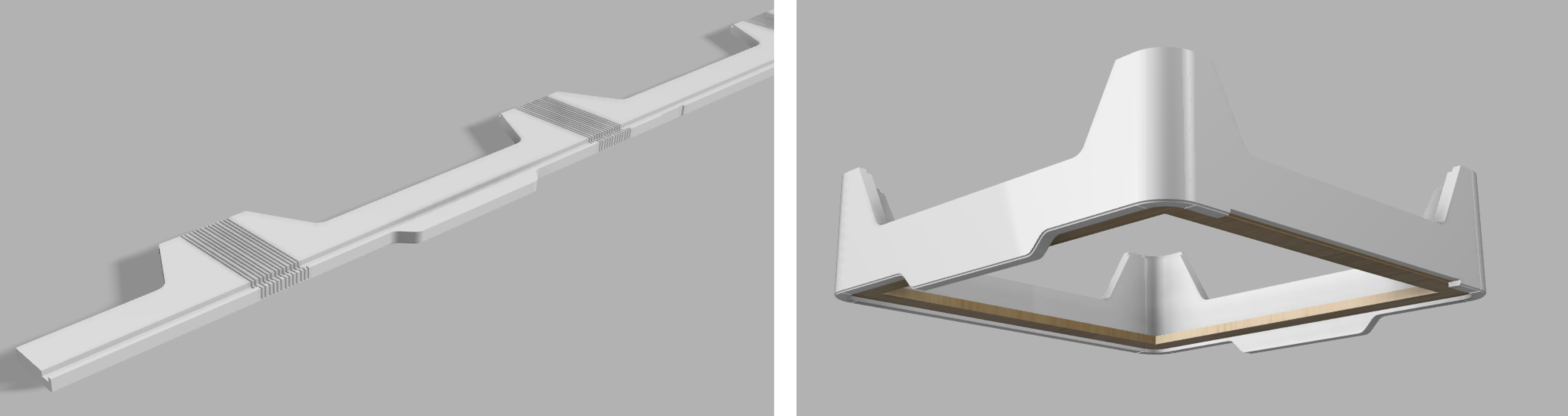 Left: Upper wooden part of Maxivent EC, laying flat and unfolded before kerf bending. Right: Maxivent EC folded and bended into a box.