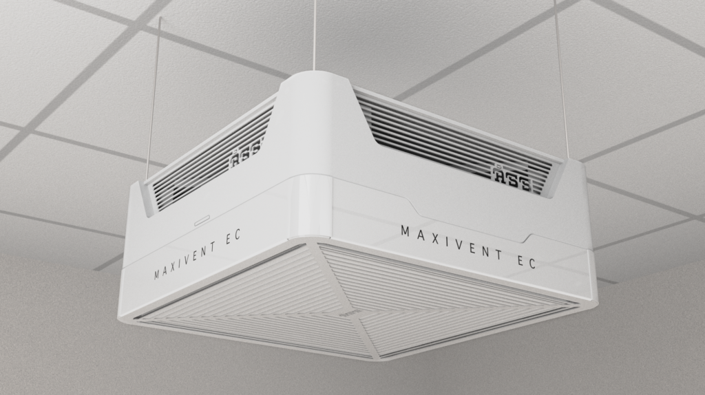 Rendering of Maxivent EC mounted in the ceiling.