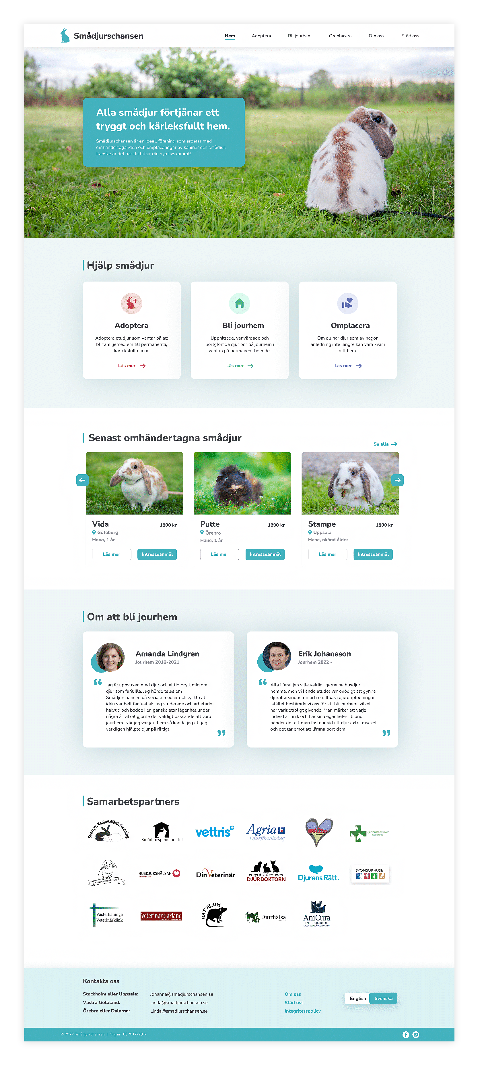 Smådjurschansen website redesign home page.