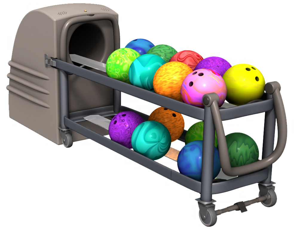 Rendering of bowling ball return wagon.