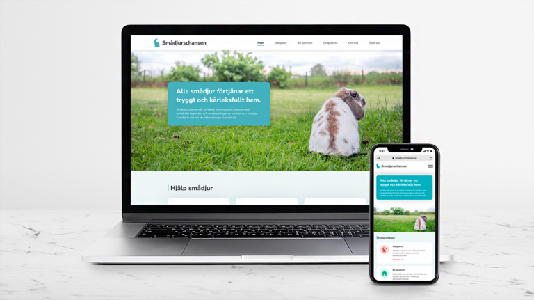 Mockup of the website redesign of Smådjurschansen.