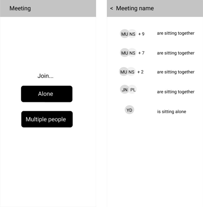 Wireframes TaskCollab for solving the hybrid meeting issue.