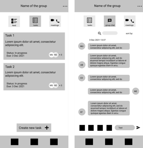 Wireframes TaskCollab's main features.