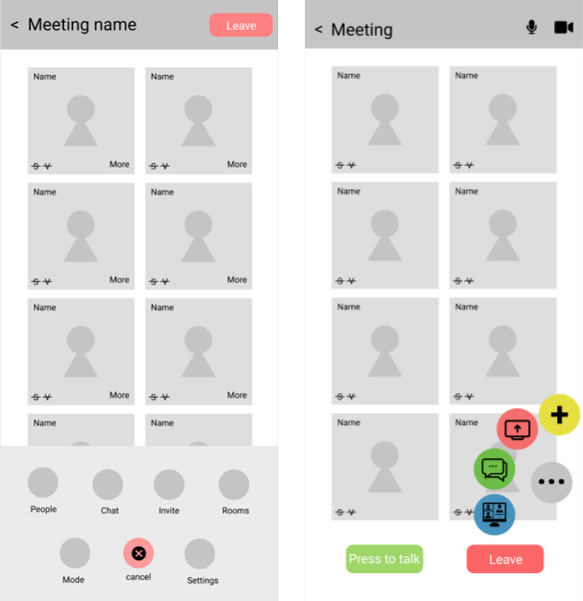 Wireframes TaskCollab when in a meeting.