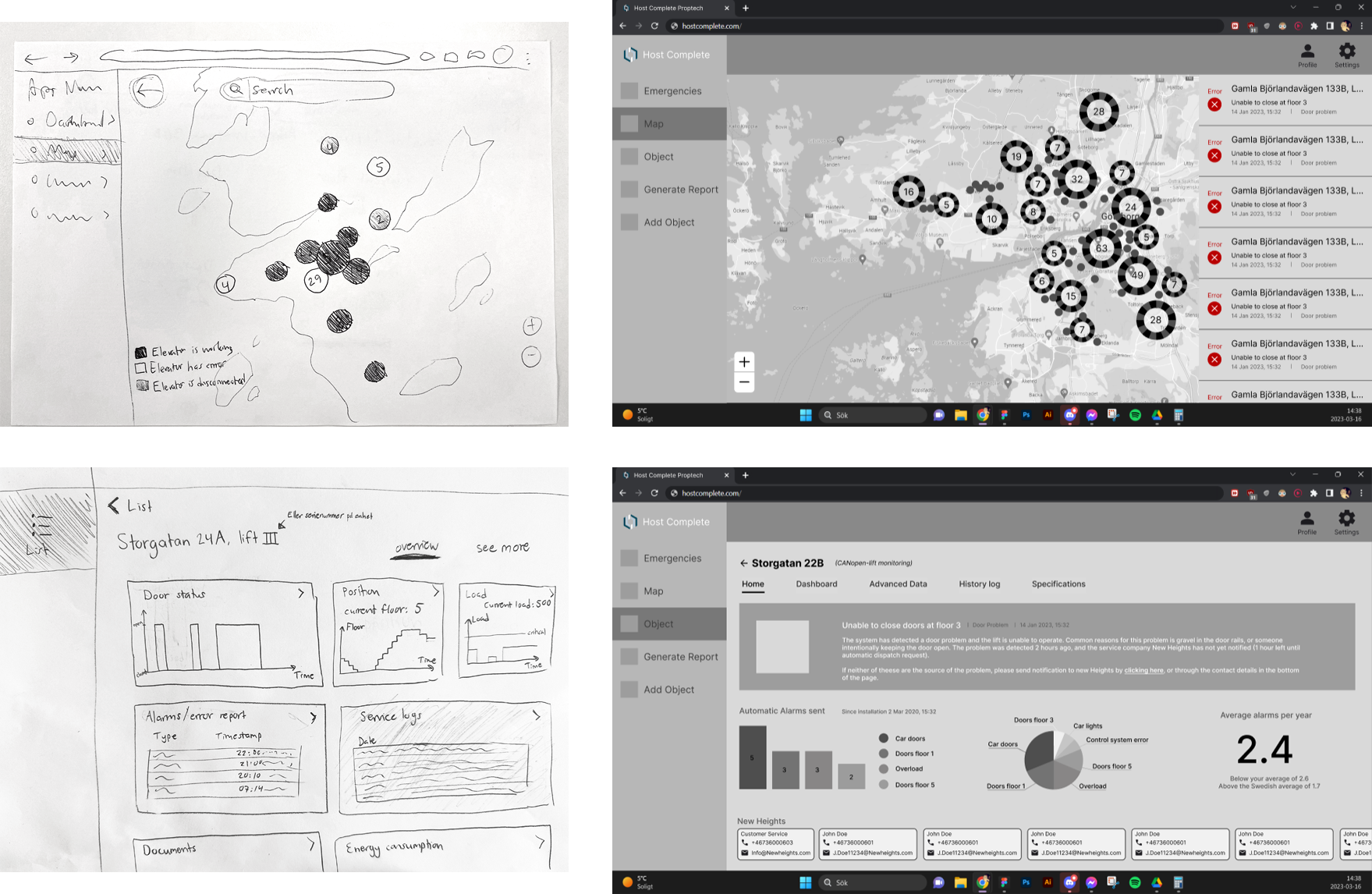 Host Complete lo-fi prototyping, including simple paper sketches and black and white wireframes in Figma.